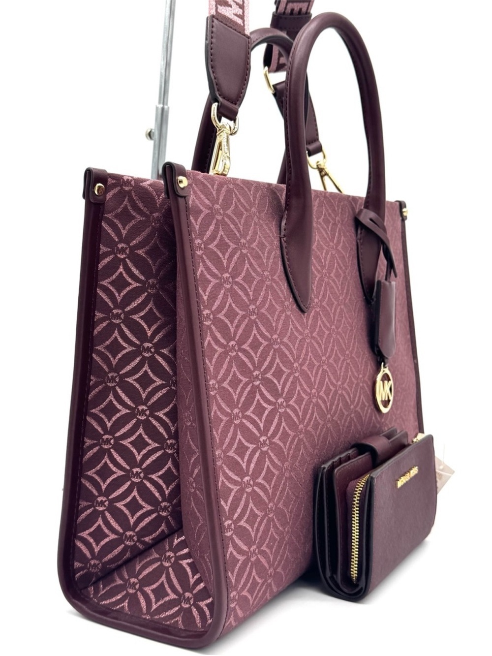 Michael Kors Medium Mirella Tote Bag & Matching Bifold Zip Chain Wallet Ox Blood - Picture 3 of 12